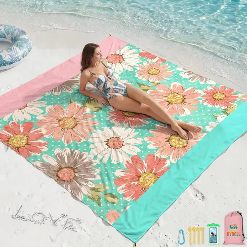 BYDOLL Manta de playa impermeable a prueba de arena, 78 x 81 pulgadas, 78 x 110 pulgadas, grande, libre de arena, ligera, resistente a la arena,