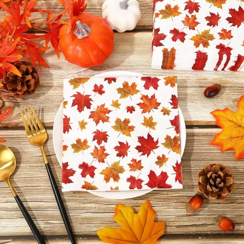Miniatura 3 de Whaline 80 servilletas de papel de Acción de Gracias, hojas de arce, servilletas desechables de hojas de otoño, servilletas de almuerzo