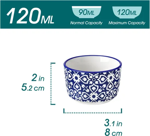 Miniatura 2 de vancasso Selene - Juego de 6 mini ramequines de cerámica de 4 onzas, tazas para hornear aptas para horno para crème brûlée, soufflés, postres