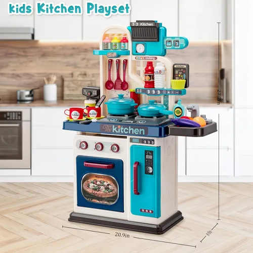 Miniatura 5 de Juego de cocina para niños, 53 piezas, estufa de cocina, fregadero de juego, horno, juguetes de cocina con luces y sonidos realistas, juguetes
