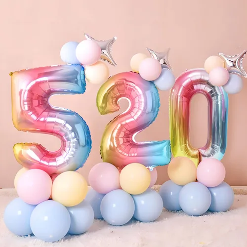 Miniatura 5 de Globos gigantes de 40 pulgadas arcoíris con número 0, globos de cumpleaños, globos de helio de mylar de lámina para decoraciones de fiesta
