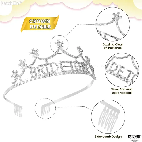 Miniatura 6 de KatchOn, Banda dorada para la novia y la novia – Paquete de 2 Decoraciones de despedida de soltera Tiara y banda de novia Banda y corona