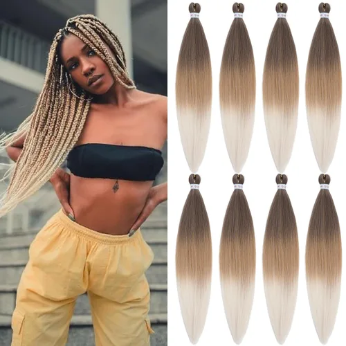 Miniatura 21 de Cabello para Trenzar Naranja Jengibre Pre-Estirado Kanekalo Cabello para Trenzar Pre-estirado 26 pulgadas Extensiones de Cabello Sintético