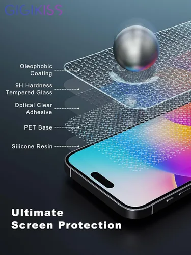 Miniatura 3 de GIGIKISS Protector de pantalla compatible con iPhone 15 Pro Max de 6.7 pulgadas, protector de pantalla de vidrio templado HD anti luz azul, fácil