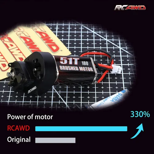 Miniatura 4 de RCAWD Cepillo de carbono mejorado 51T (vuelta) motor cepillado de tamaño 180 y carcasa de engranajes centrales de aleación, transmisión ensamblada