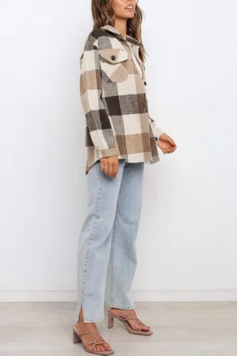 Miniatura 3 de AUTOMET - Camisa casual de manga larga con botones, a cuadros, para mujer
