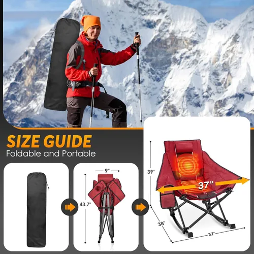 Miniatura 2 de Suteck Silla mecedora con calefacción, sillas de campamento acolchadas totalmente más gruesas para deportes al aire libre con 3 niveles de calor