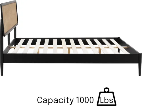 Miniatura 5 de NTC Lupin - Base de cama de madera con cabecero, base de madera de roble macizo y goma con listones silenciosos y soportes centrales de madera