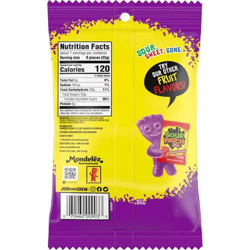 Miniatura 3 de SOUR PATCH KIDS Caramelos gomosos suaves y masticables de uva, caramelos a granel, bolsas de 12-8.02 onzas