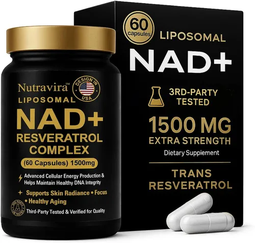 Complejo liposomal NAD+ resveratrol, suplemento NAD de 1500 mg para mujeres y hombres con ácido hialurónico y extracto de pimienta negra, apoyo de