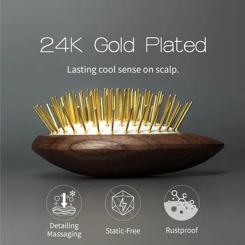 Miniatura 7 de Uffy Acubrusher - Cepillo de pelo Gua Sha chapado en oro de 24 quilates, masajeador ergonómico para el cuero cabelludo para la caspa