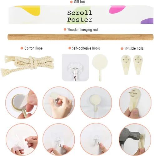 Miniatura 4 de Póster colgante de lienzo para pared, pintura de dragón chino, tinta y acuarela, tapiz de pared con efecto mitológico con 2 borlas y barra colgante