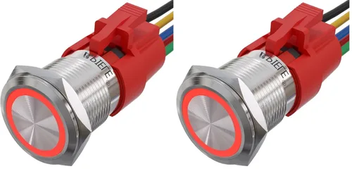 Miniatura 15 de APIELE Interruptor momentáneo de botón de encendido y apagado de 0.748 in de aleación de aluminio con cabezal de ojo de ángel LED de 12 V