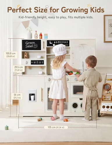 Miniatura 2 de besrey Juego de cocina para niños, juego de cocina de madera para niños con luces y sonidos reales, cocina de juguete para niños pequeños