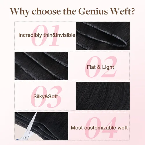 Miniatura 6 de GOO GOO Genius - Extensiones de cabello humano de trama, mezcla sin costuras y sin volumen plano, volumen natural para mujer, 1 negro azabache de 14