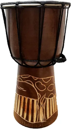 Miniatura 21 de Djembe Drum Carved Bongo música de inspiración africana también una idea única para regalar. Carver Abstract Elephant Giraffe Turtle.