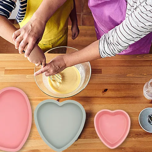 Miniatura 3 de 3 moldes de silicona en forma de corazón, moldes antiadherentes de silicona para tartas de 3 capas para hornear, moldes para tartas de queso