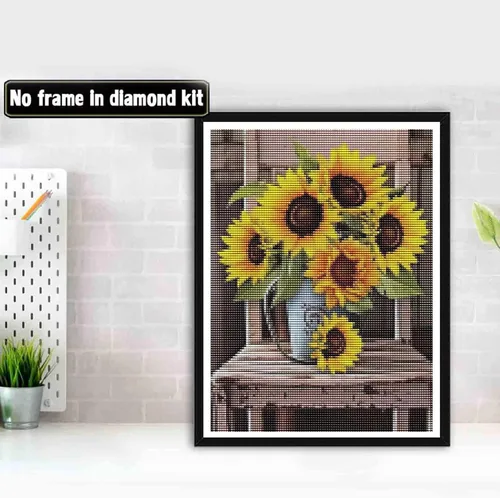 Miniatura 2 de Bimkole Kits de pintura de diamantes 5D, silla de girasol, flores de taladro completo, juego de bordado de diamantes de imitación de pintura