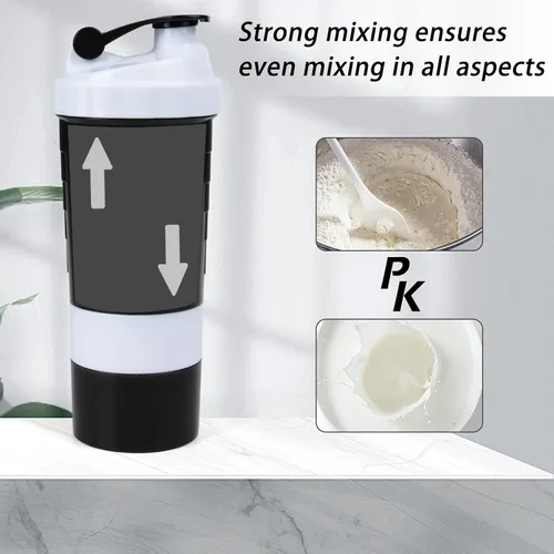 Miniatura 5 de Botella agitadora - Taza agitadora de proteínas con compartimentos de almacenamiento - Botellas de batido para entrenamiento a prueba de fugas