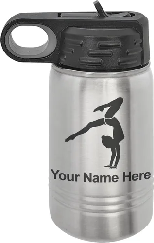 Miniatura 42 de LaserGram Botella de agua personalizada, soporte de mano de gimnasta, acero inoxidable de doble pared aislada al vacío con popote superior, regalo