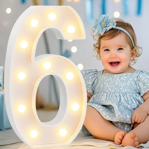 Miniatura 84 de Pooqla Letras y Números Decorativos con Luces LED, Letras y Números de Neón de Plástico Blanco para Decoración de Fiestas, Bodas, Funciona