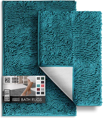 Miniatura 102 de Hearth & Harbor Alfombras de baño, tapete de baño de chenilla - Alfombras de baño lavables a máquina para baño con respaldo antideslizante de goma