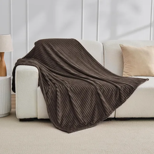 Bnuitland - Manta de franela marrón con funda de almacenamiento, 300 GSM, manta de sofá súper suave con patrón de rayas de forro polar para bebés y