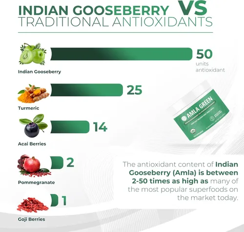 Miniatura 9 de Amla Green Suplemento en polvo de superalimento de té, 20 veces Amla concentrado, mezcla antioxidante de verduras diarias con té Oolong orgánico