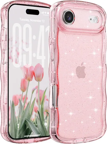 Miniatura 68 de FABSPARK Funda para iPhone 14 Pro Max, bonita funda colorida con láser, retro, exquisita, rizada, borde ondulado, protector estético de TPU suave