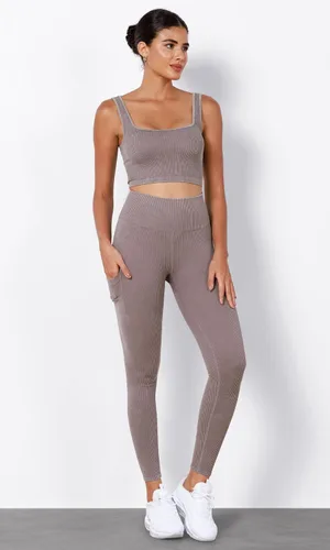 Miniatura 4 de ODODOS Leggings sin costuras para mujer con bolsillos, cintura alta, lavado ácido, acanalado, pantalones de yoga para gimnasio y entrenamiento