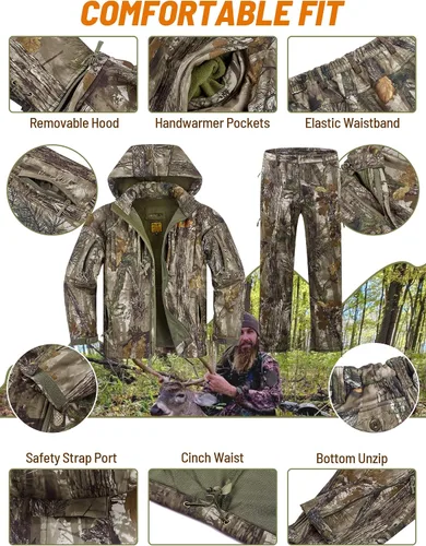 Miniatura 5 de NEW VIEW Ropa de caza de camuflaje para hombres, forro polar cálido y silencioso, chaqueta y pantalones de caza de ciervos para clima frío