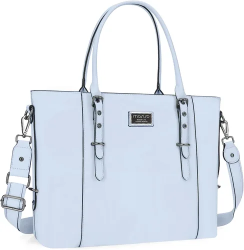 Miniatura 19 de MOSISO Bolso de mano de piel sintética para laptop para mujer (15-16 pulgadas), impermeable de gran capacidad, maletín de trabajo de negocios, bolsa