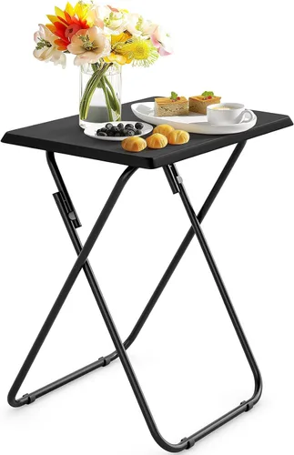 Miniatura 8 de HUANUO Mesa plegable para TV, mesa estable sin necesidad de montaje, bandeja de TV para comer, mesas plegables para aperitivos para cama y sofá Negro