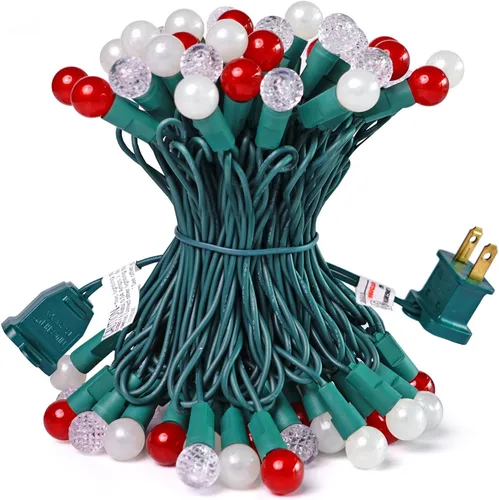 Miniatura 8 de Luces de Navidad para exteriores, 70 luces LED de 24 pies, color rojo, verde, blanco, luz de Navidad con bombillas perladas con certificación UL