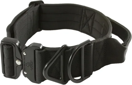Tacticollar - Collar táctico para perro de 2 pulgadas con asa para perros medianos y grandes, collar de nailon Mil Spec, hebilla de metal de Negro
