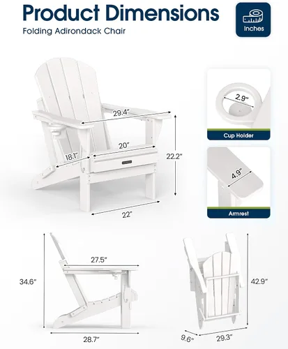 Miniatura 3 de MUCHENGHY Sillas plegables Adirondack, sillas para patio, sillas de césped, sillas de exterior, silla Adirondack de plástico, sillas para hoguera