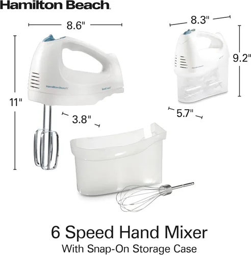 Miniatura 8 de Hamilton Beach Batidora de Mano Eléctrica de 6 Velocidades con Batidor de Varillas, Batidores Tradicionales, Estuche de Almacenamiento Encajable