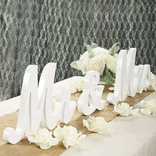 Miniatura 12 de Letras de madera y pancarta para boda - Just Married & Mr. & Ms. Decoración - Oro champán