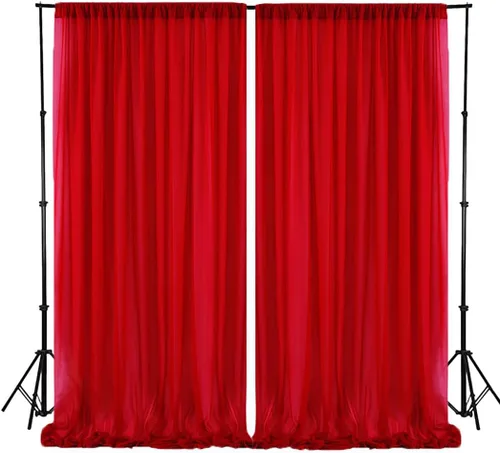 Cortina de gasa roja de 5 x 7 pies, 2 paneles de telón de fondo de gasa para cortinas de decoración de boda, cortinas semitransparentes de tul para