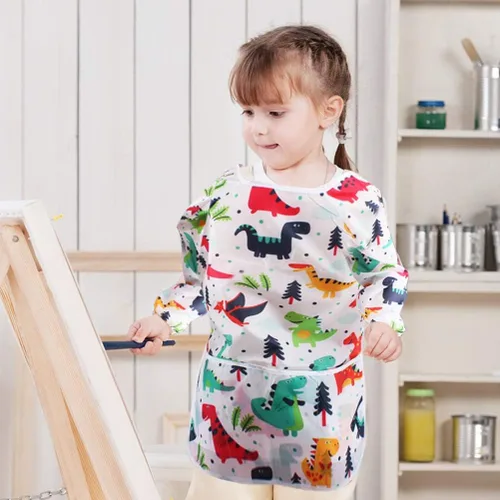 Miniatura 2 de CUBACO Delantal de pintura para niños, 2 piezas impermeables para niños de 3 a 8 años, delantales para pintar delantales con manga larga