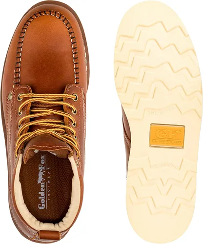 Miniatura 5 de Golden Fox Botas de trabajo de 6 pulgadas para hombre, con cuña y puntera tipo mocasín, cómodas para la construcción Brun-M6