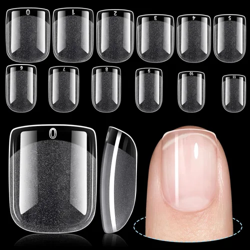 Miniatura 22 de TOMICCA Puntas de uñas de almendra extra cortas, 240 unidades, 15 tamaños, puntas de uñas de gel transparente preformadas, no necesita lima, uñas