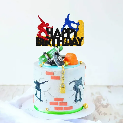 Miniatura 4 de Decoración de pastel de patineta de feliz cumpleaños, decoración de pastel para patineta, movimiento deportivo, para niños, niñas, suministros