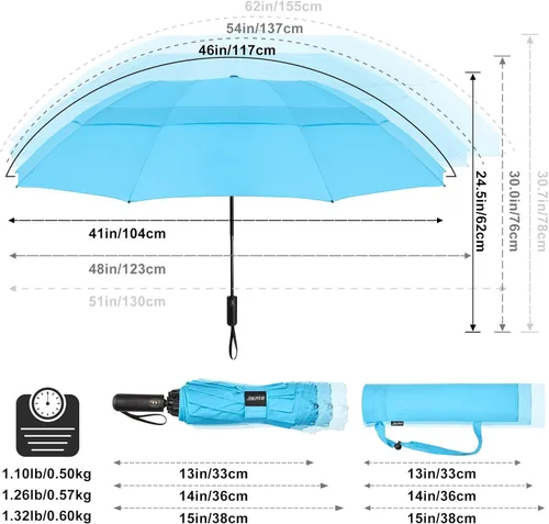 Miniatura 36 de G4Free Paraguas de golf grande de 42/46/54/62 pulgadas, paraguas compacto de viaje inverso, 10 varillas, resistente al viento para lluvia, doble
