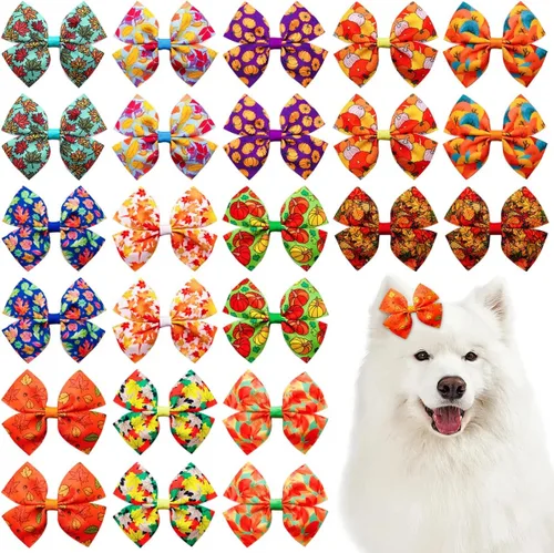 Miniatura 9 de 24 piezas/12 pares 10 cm Lazos para el pelo de perro grande con fruta de verano para perros de raza grande Bandas elásticas Lazo de pelo de perra