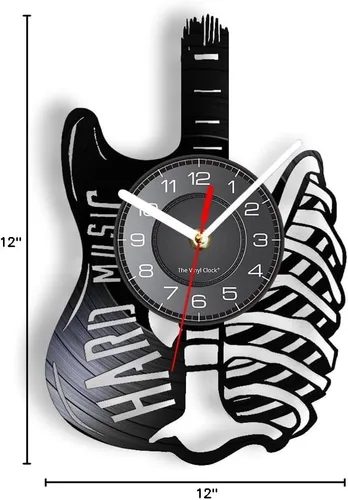 Miniatura 10 de Reloj de pared de guitarra de 12 pulgadas, moderno, decorativo, silencioso, de cuarzo, analógico, sin tictac, funciona con pilas, para amantes
