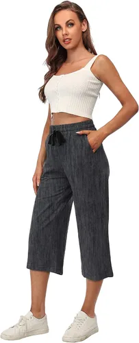 Miniatura 5 de RESHE Pantalones capri de yoga para mujer, holgados, suaves, con cordón, pantalones de entrenamiento casuales con bolsillos