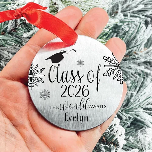Miniatura 5 de Adorno de Navidad de clase de 2026 personalizado Felicidades 2026, adorno de regalo para graduado, universidad, graduación, secundaria, graduado