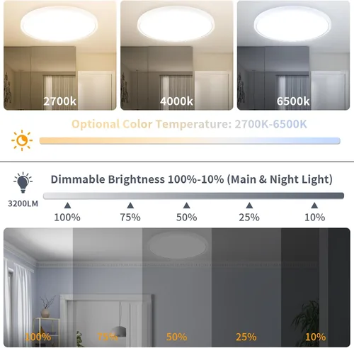 Miniatura 2 de Lámpara de techo de montaje empotrado de 12 pulgadas con control remoto y luces nocturnas, lámpara de techo LED regulable de 2700 K-6500 K, moderna