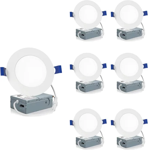 Miniatura 9 de Meconard - Paquete de 6 lámparas de techo empotrables LED ultrafinas de 6 pulgadas, 3000 K/4000 K/5000 K seleccionables, 12 W = 110 W regulables